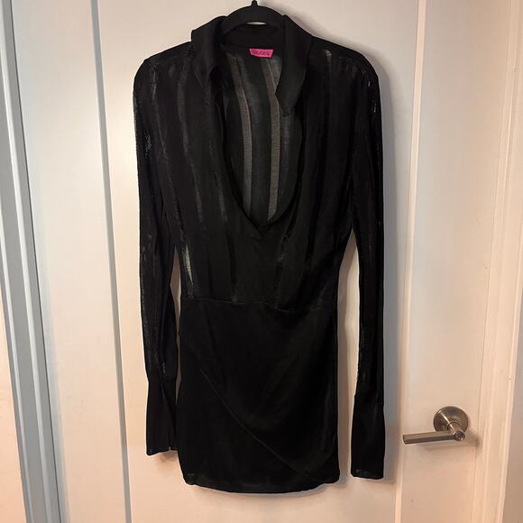 GAUGE81 Black Beni Draped Recycled Open-Knit Mini Shirt Dress Size XS - Picture 3 of 13